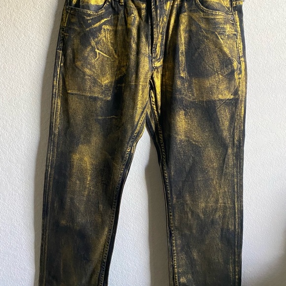 New Rare Rapper TI Akoo Y2K Gold Metallic and Black HipHop Streetwear Jeans 38 - Picture 6 of 15